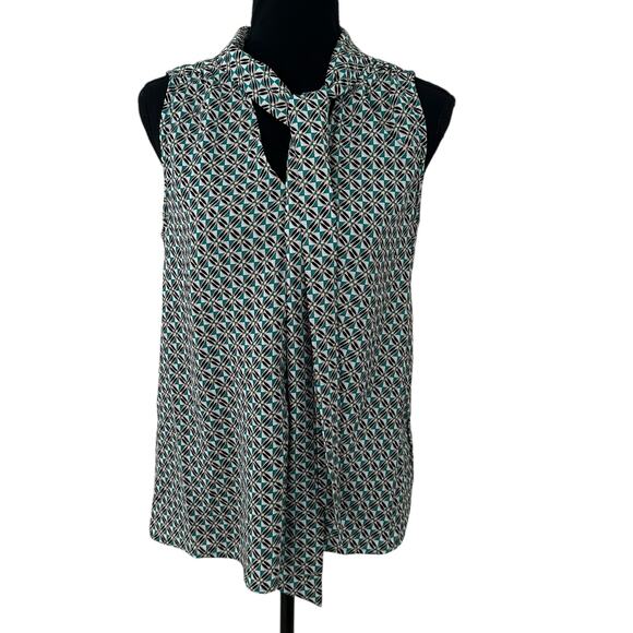 Maison d'Amelie Paris Multicolor V-Neck Tie Neck Sleeveless Blouse Size XS NWOT - Picture 2 of 9